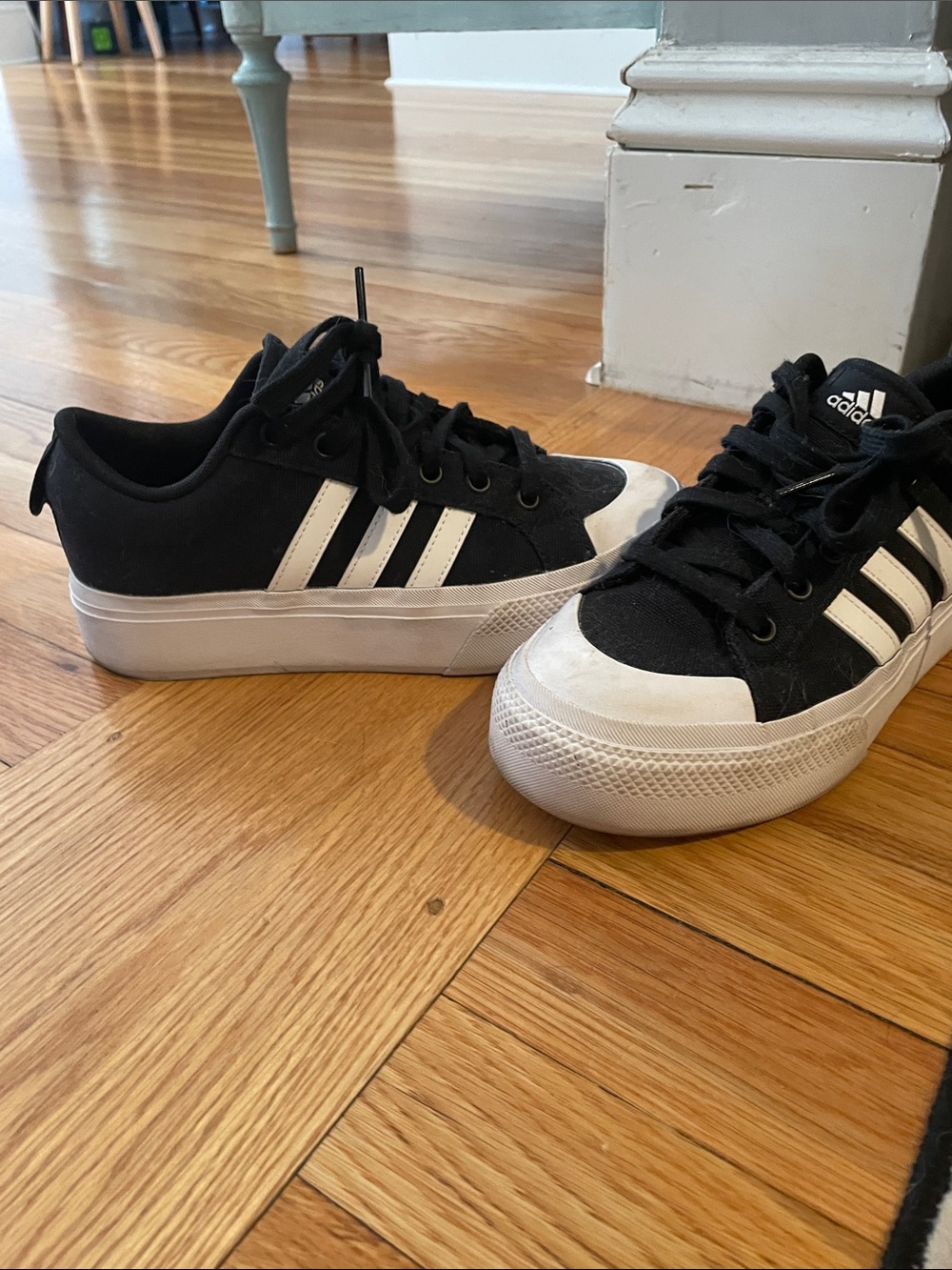 adidas women’s Black & White Platform Sneakers